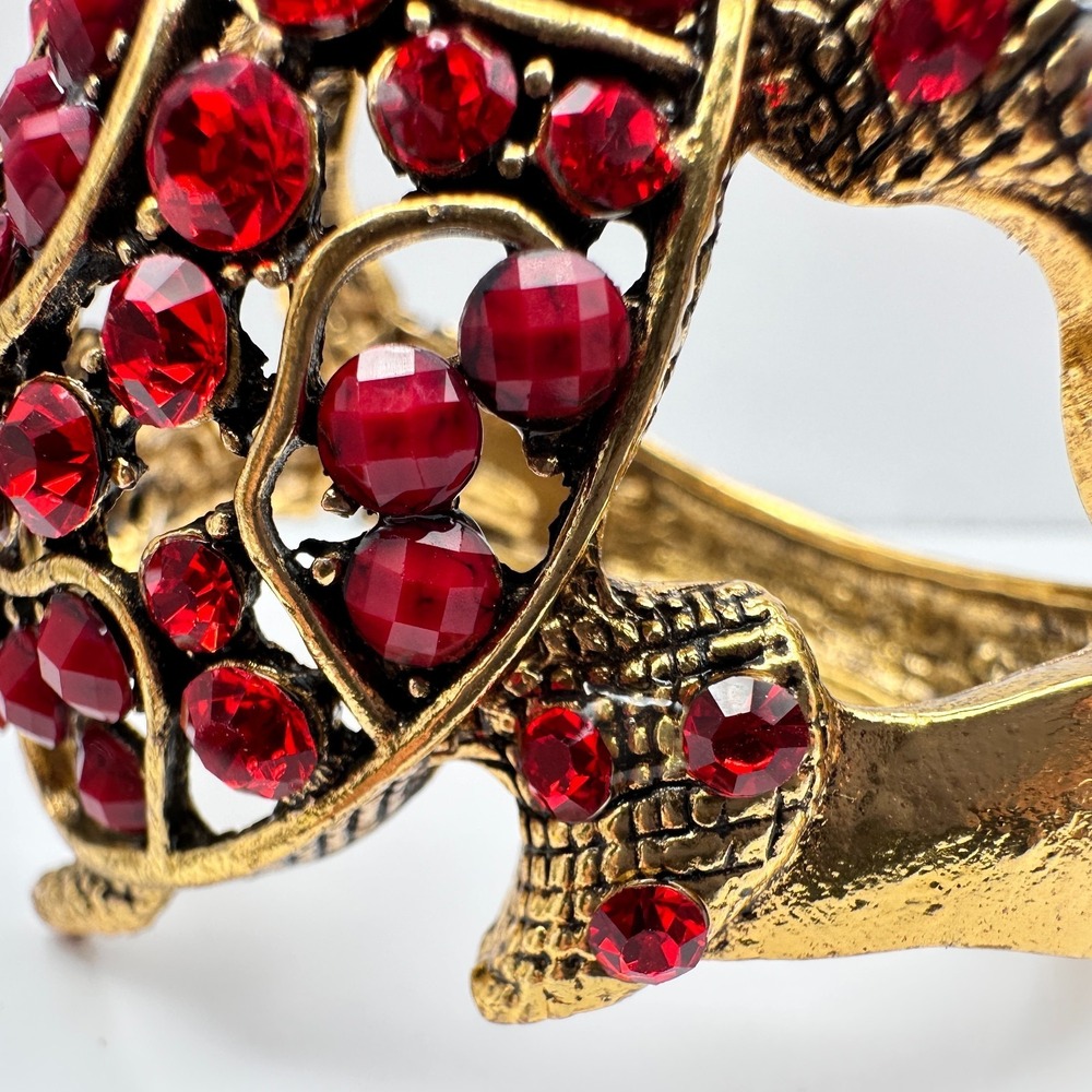 Vintage 90s Red Rhinestone Gold Tone Turtle Bracelet Women's Classic Jewelry - Picture 15 of 17